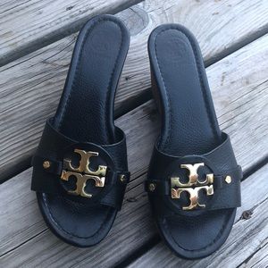 Tory Burch Patti black platform wedge heel sandal